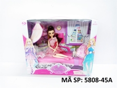 5808-45A HỘP BABY 1C KHỚP, MẮT THỦY TINH + 1C ÁO + GIƯỜNG, 2 GỐI + 1C CHÓ