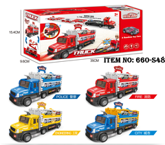 660-S48  HỘP XE CONTAINER PIN ĐƯỜNG RAY CHỞ 6C XE HƠI + BỆ PHÓNG