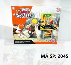 2045 HỘP KỆ KỀM BÚA, KHOAN PIN, ỐC VÍT, XE MOTO CÓ NGƯỜI RÁP ỐC VÍT 45 MIẾNG Happy Too Set