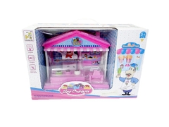 71022-4 HỘP BẾP QUẦY KEM PIN + BÀN+ GHẾ (ice cream) màu hồng