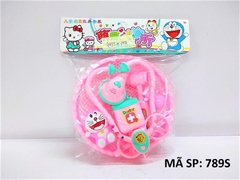 789S TÚI RỔ TRÒN BÁC SĨ TAI NGHE, MẮT KIẾNG, HỘP THUỐC + 2C DOREMON (HỒNG) (PVC)