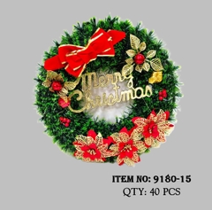 9180-15  VÒNG LÁ TRANG TRÍ NOEL CHỮ MERRY CHRISTMAS + NƠ