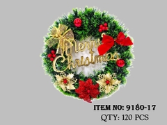 9180-17  VÒNG LÁ TRANG TRÍ NOEL CHỮ MERRY CHRISTMAS + NƠ