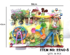 2240-8 VỈ VƯỜN CHƠI CẦU TUỘT, XÍCH ĐU, GHẾ XOAY TRÒN, NGỰA BẬP BÊNH, ĐU QUAY, 2C DỪA + 4 BÉ