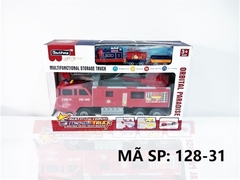 128-31 HỘP XE CÔNG TRÌNH CỨU HỎA THANG PIN PHUN NƯỚC + ĐƯỜNG RAY XE LỬA PIN 128-32