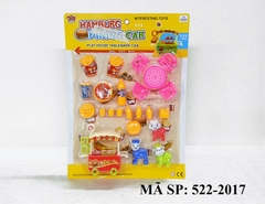 522-2017 VĨ BẾP XE ĐẨY BÁNH+ BÀN+ 4 GHẾ+ HAMBURGER, KHOAI, 3 LY + 3C CHÓ CỨU HỘ