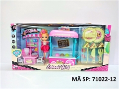 71022-12 HỘP BẾP XE ĐẨY KEM PIN + BÀN+ GHẾ+ DÙ+2 DĨA+DAO+NĨA+BÁNH KEM+ 1C BABY NƠ