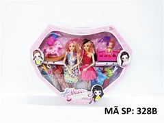 328B HỘP BABY 3C (2C LỚN KHỚP, 1C NHÍ) + 6 ÁO, GIƯỜNG, BẬP BÊNH NGỰA, BÌNH SỮA (HỘP HÌNH TIM)