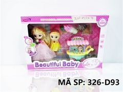 326-D93 HỘP BABY 2C (1C KHỚP MẮT THỦY TINH + 1C BÉ) + XE ĐẨY KEM Beautiful Baby 326-D9