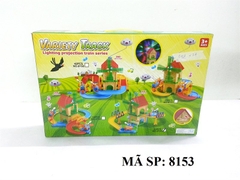 MC8153 HỘP ĐƯỜNG RAY XE LỬA CẦU VỒNG PIN + NHÀ + BIỂN BÁO 33 MIẾNG