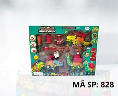 828 HỘP KHỦNG LONG 3C (BẠO CHÚA, CỔ DÀI, TÊ GIÁC) + ỐC VÍT + GỖ, TRỤ NƯỚC, LÍNH CỨU HỎA