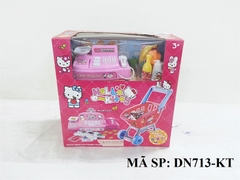 DN713-KT HỘP MÁY TÍNH TIỀN SIÊU THỊ PIN KITTY + XE ĐẨY +THẺ + TIỀN+ CHUỐI+ SỮA