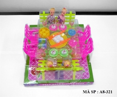 A8-321 HỘP KIẾNG BÀN ĂN 4 BÉ + 6 GHẾ (2 GHẾ DÀI), BÀN THỨ ĂN ( LY, BÁNH BAO, NƯỚC NGỌT, CHÉN DĨA, DAO, NĨA)