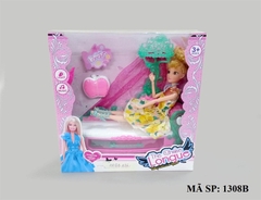 1308B HỘP BABY 1C + GIƯỜNG PIN ĐÈN + LƯỢC + GỐI TÁO, MẮT THỦY TINH (KHỚP)