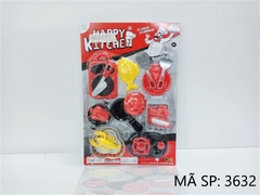 MC3632 VĨ BẾP GAS ĐƠN 1 NỒI, 1 CHẢO, TÔM, CÁ, CẢI, BẮP, RỔ, THỚT, DĨA, DAO, GIÁ Happy Kitchen