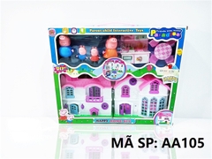 AA105 HỘP NỘI THẤT NHÀ + 4C HEO HỒNG PIG PEPPA + BÀN GHẾ, BẾP Happy Home Set AA101…AA115, BB101…BB115
