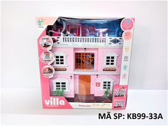KB99-33A HỘP NỘI THẤT NHÀ LẦU ĐÈN MÀU + SÂN THƯỢNG + BÀN GHẾ, XÍCH ĐU, CẦU TUỘT, THAU TẮM, 4 BÉ KB99-33A KB99-33