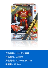 JJ309A  HỘP RÁP ROBO BIẾN HÌNH XE CÔNG TRÌNH CỨU HỎA THANG PIN NÚT