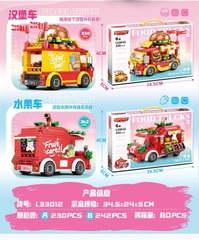 L33012  HỘP LOGO RÁP XE THỨC ĂN NHANH,TRÁI CÂY 2 MẪU (230 MIẾNG, 242 MIẾNG)