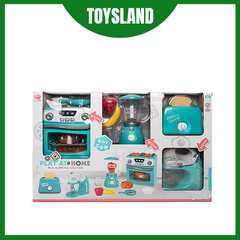 QF2571G HỘP BẾP PIN 4 MÓN (BẾP GAS ĐÔI, MÁY XAY SINH TỐ, MÁY NƯỚNG BÁNH MÌ, MÁY TRỘN) Play At Home (XANH)