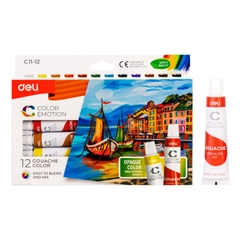 Màu nước Gouache dạng tuýp 12ml Deli C11 5 màu/ 12 màu/ 24 màu