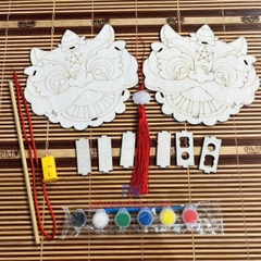 Set lồng đèn trung thu bằng gỗ tự tô màu cho bé (đủ phụ kiện đèn led, tua rua, màu, tay cầm) - Tết trung thu