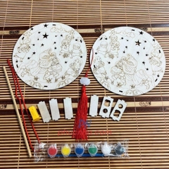 Set lồng đèn trung thu bằng gỗ tự tô màu cho bé (đủ phụ kiện đèn led, tua rua, màu, tay cầm) - Tết trung thu