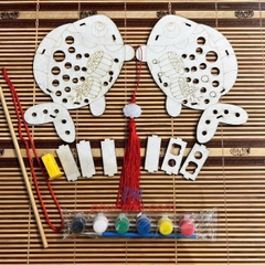 Set lồng đèn trung thu bằng gỗ tự tô màu cho bé (đủ phụ kiện đèn led, tua rua, màu, tay cầm) - Tết trung thu
