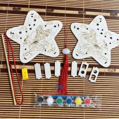 Set lồng đèn trung thu bằng gỗ tự tô màu cho bé (đủ phụ kiện đèn led, tua rua, màu, tay cầm) - Tết trung thu