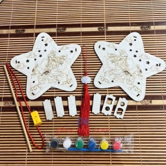 Set lồng đèn trung thu bằng gỗ tự tô màu cho bé (đủ phụ kiện đèn led, tua rua, màu, tay cầm) - Tết trung thu