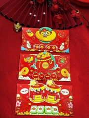 Bao lì xì nắp gấp nổi 1 lớp ngang 9x17cm (3 cái/ túi)
