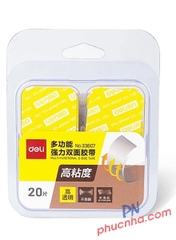 Băng keo 2 mặt siêu dính trong suốt Deli 33607 miếng nhỏ (20 miếng/ vỉ)