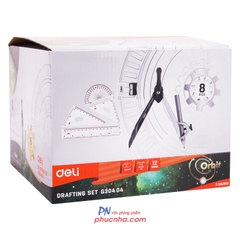 Bộ dụng cụ học sinh 8 món Deli G30404 compa chì kim, bộ thước, gôm, chuốt hộp mica (12)