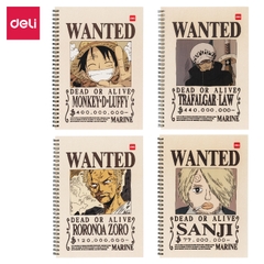 Sổ lò xo B5 Deli N004 120 trang 70gsm bản Wanted One Piece