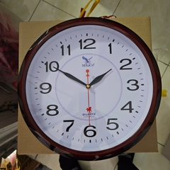 Đồng hồ treo tường tròn, viền nâu M80 mặt kính 29cm