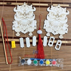 Set lồng đèn trung thu bằng gỗ tự tô màu cho bé (đủ phụ kiện đèn led, tua rua, màu, tay cầm) - Tết trung thu