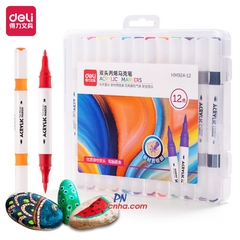 Bút dạ lông màu Acrylic Marker 2 đầu Deli HM924 - 12 màu/ 24 màu/ 36 màu