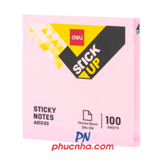 Giấy note dán Deli A01303 màng co 100 tờ màu nhạt (hộp 12 xấp/ mix 4 màu)