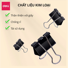 Kẹp bướm đen Deli Z61-51mm/ Z62-41mm/ Z63-32mm/ Z64-25mm/ Z65-19mm/ Z66-15mm (12)