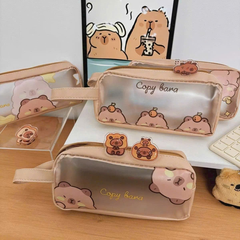 Bóp viết nhựa Capybara 1 ngăn trong suốt có quai