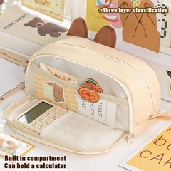 Bóp viết vải 2 ngăn hình mèo đen, gấu nâu 10x20x7cm có quai cầm S2-015