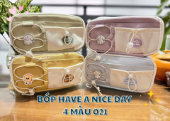 Bóp viết vải Happy every day/ have a nice day 2 dây kéo, dây rút, pin cài 021 (5 màu)