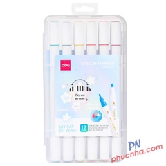 Bút lông màu Sketch marker 2 đầu Deli C185, bản ST