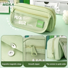Bóp viết vải Moon light hope Moka 3 ngăn 2 dây kép, 1 nút có nắp 20x6x9cm (4 màu)