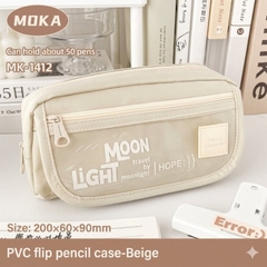 Bóp viết vải Moon light hope Moka 3 ngăn 2 dây kép, 1 nút có nắp 20x6x9cm (4 màu)
