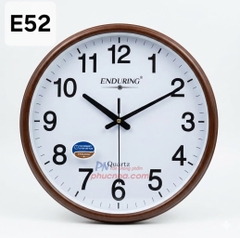 Đồng hồ treo tường E52 38cm mặt kính 34 cm máy kim trôi tốt viền nâu