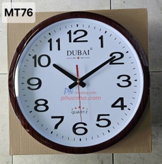 Đồng hồ treo tường MT76 40cm mặt kính 36cm máy kim trôi tốt viền vân gỗ nâu