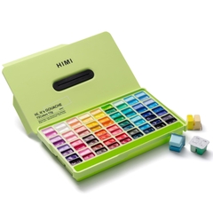 Màu vẽ gouache dạng thạch HIMI Twin Cup Paint kit - 12g x 72 màu + kèm bộ dụng cụ vẽ (APPLE GREEN CASE - GO PACK SET) - màu nước Gouache dạng thạch JELLY cup