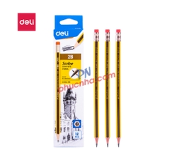 Bút chì gỗ Deli C004 2B đầu gôm (12)