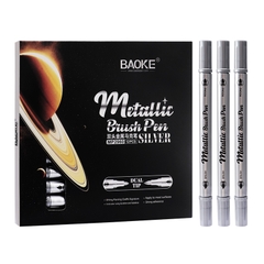 Bút lông màu acrylic nhũ Metalic Baoke MP2960 2 đầu 1-5mm (12) - Trắng/ Bạc/ Vàng